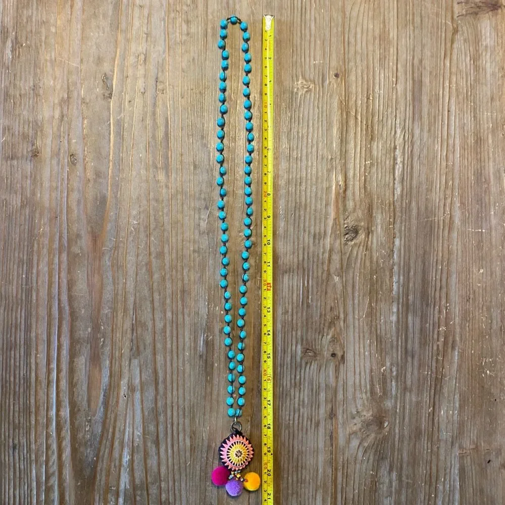 Turquoise Colored Beaded Long Necklace
